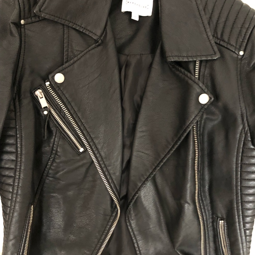 Warehouse Black Leather Bomber Jacket - Picture 1 of 6